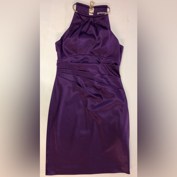 Eliza J Chain Strap Pleated Cocktail Dress Purple (8) - Picture 13 of 17